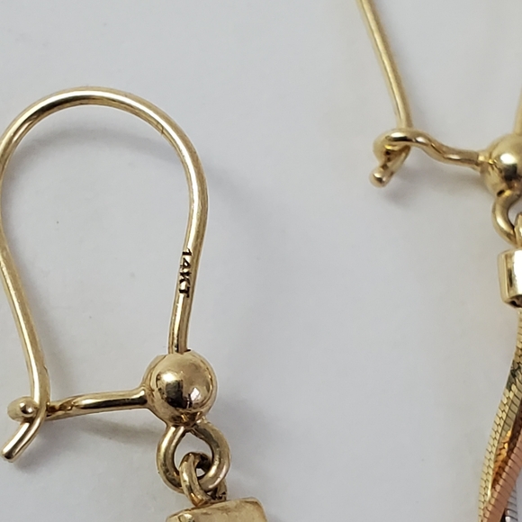 14K Gold Tricolor Bead Cascading Earrings - Picture 3 of 8